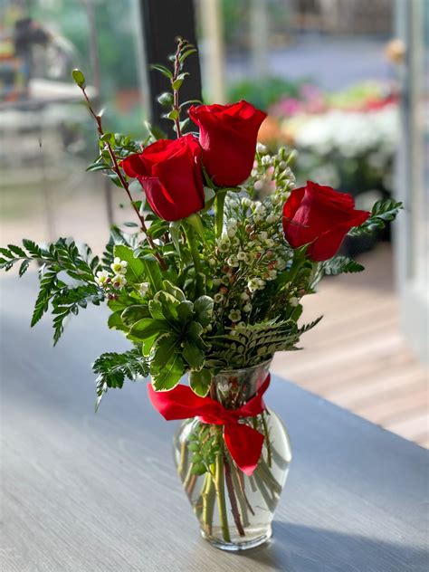 Thoughts Of You Rose Valentines Arrangement Includes Three Red Roses