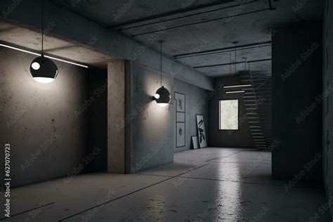 Contemporary Subterranean Basement With Industrial Lighting In A