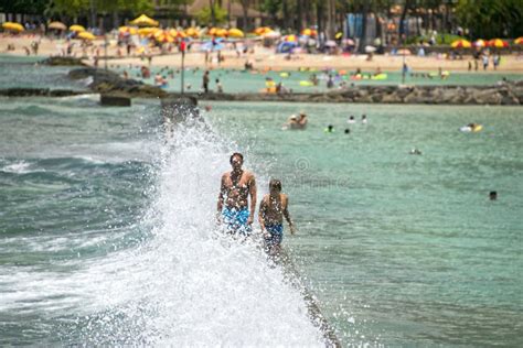 Honolulu Usa People Having Fun At Waikiki Beach Editorial Stock