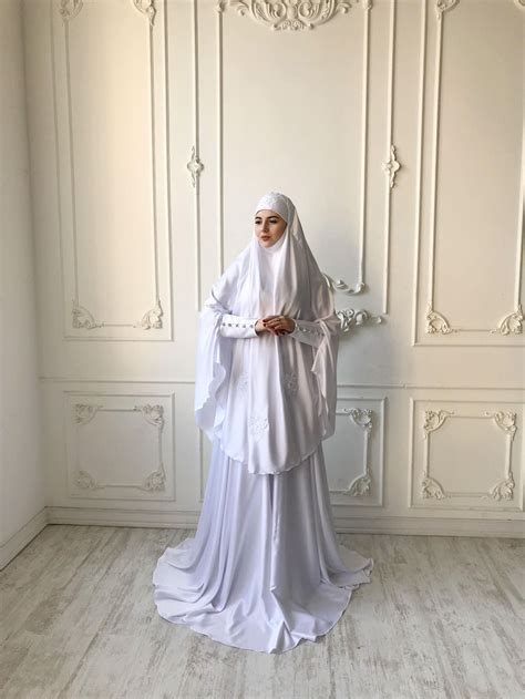 Elegant White Muslim Suit Silk Bridal Jilbab Wedding Khimar Etsy