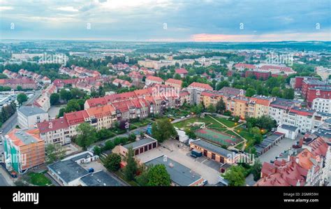 Zgorzelec, Poland - June 2, 2021: Aerial view on sunrise in city center ...