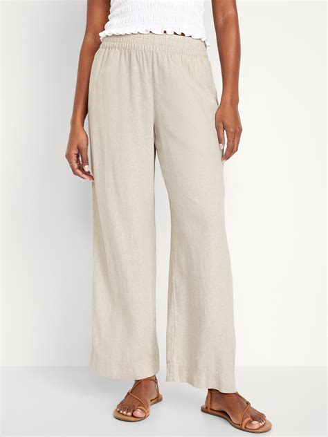 High Waisted Linen Blend Wide Leg Pants Old Navy