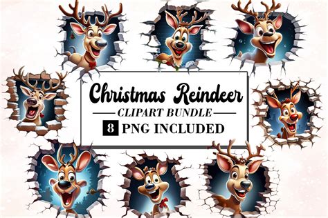 Funny Christmas Reindeer Clipart Bundle Graphic By Magic World