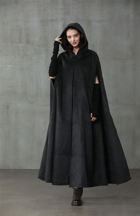 Black Hooded Wool Coat Cloak Maxi Hooded Wool Coat Cloak Maxi Cape Hooded Cape Wool Hooded