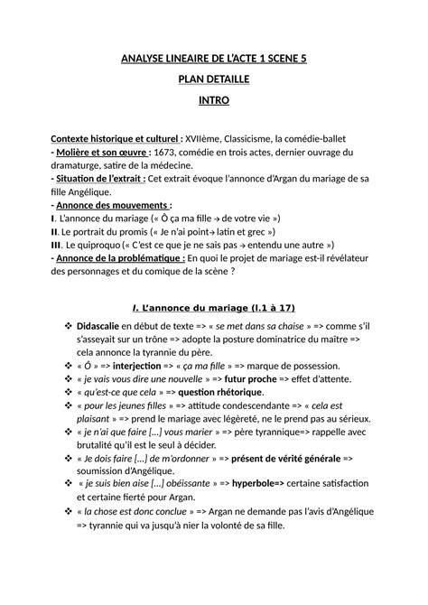 Analyse Acte 1 scène 5 Le Malade imaginaire de Molière