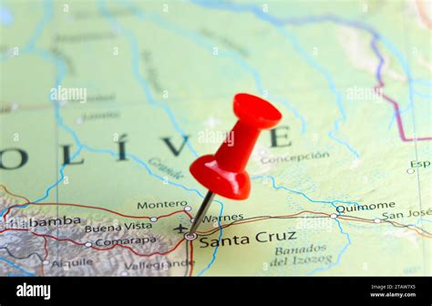 Santa Cruz, Bolivia pin on map Stock Photo - Alamy