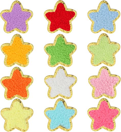 Saktopdeco 12 Pcs Star Patches Golden Edges Iron On Patch