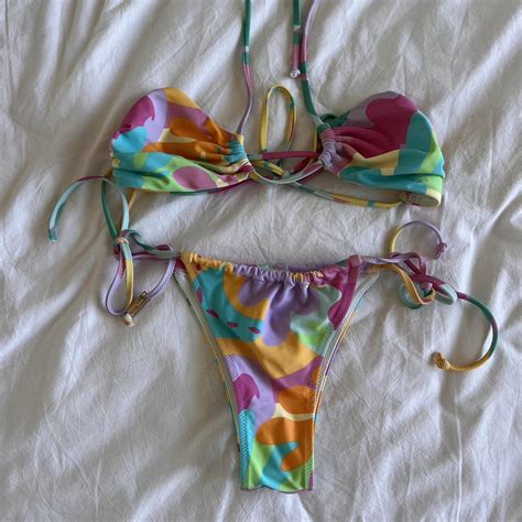 White Fox Bikini Set Top S Bottoms XS Depop