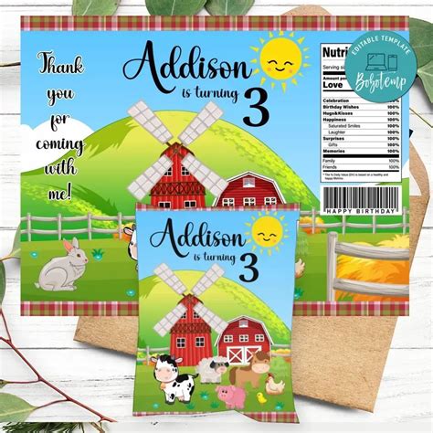 Barnyard Birthday Party Chip Bag Digital File DIY Createpartylabels