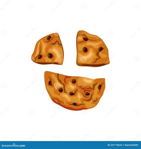 Cookies With Chocolate Chips Broken In Half Bitten Cookies Vector