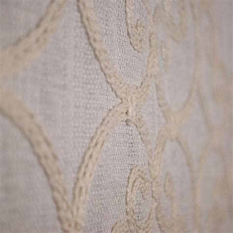 Leiden Natural Embroided Semi Sheer Crewel Fabric By Thefabricco