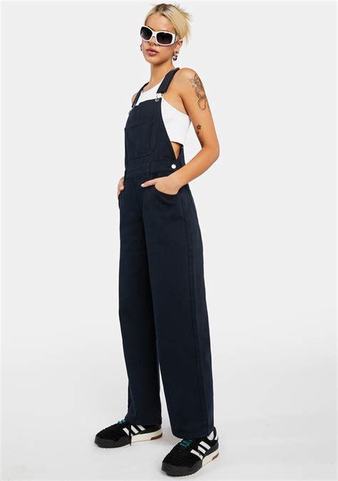 Edikted Denim Wide Leg Overalls Blue Dolls Kill