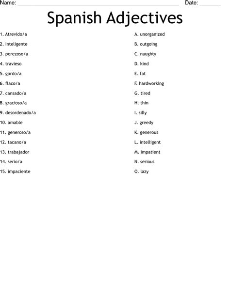 List Of Adjectives In Spanish