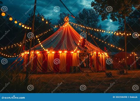 Circus Tent with Illuminations Lights at Night. Stock Photo - Image of ...