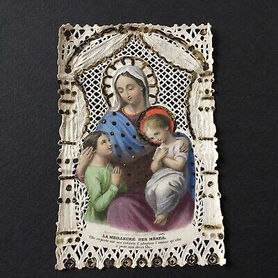 CANIVET Bouasse Lebel Polychrome Paillettes Pl 985 HOLY CARD 19thC