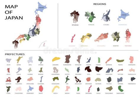 Mapa De Japón Vectorial Gráfico Regiones Aisladas Separadas Y