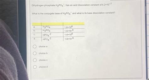 Solved Dihydrogen phosphate H₂PO4, has an acid dissociation | Chegg.com