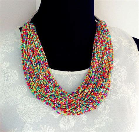 Colorful Multi Strand Beaded Statement Necklace Multi Colors Seed Bead Bib Necklace Candy