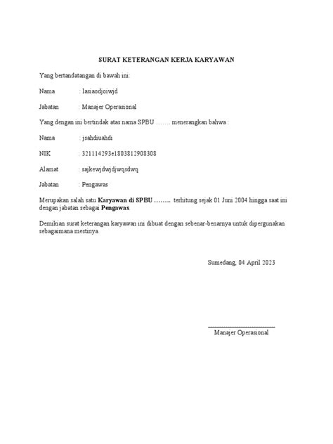 Contoh Sk Surat Referensi Kerja Karyawan Sederhana Pdf