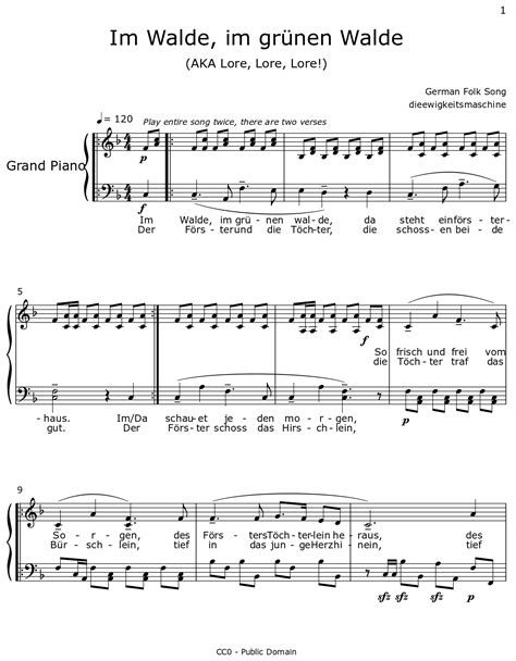 Im Walde im grünen Walde Sheet music for Piano