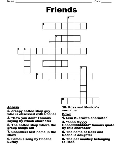 Friends Crossword Wordmint