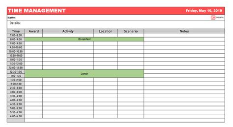 Time Management Worksheet - Excel & PDF Template