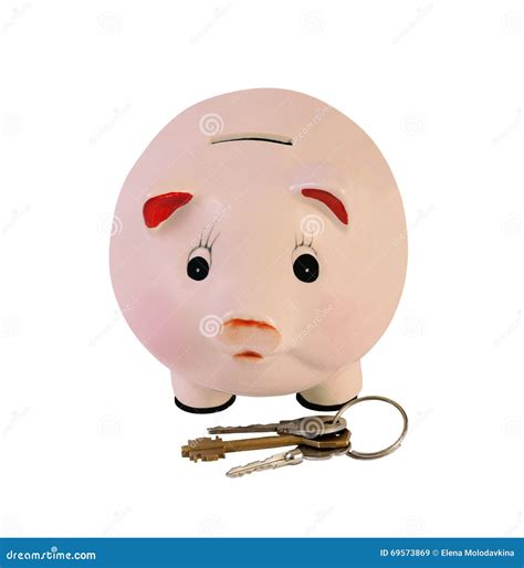 Piggy Bank With House Keys Isolated Stock Image Image Of House