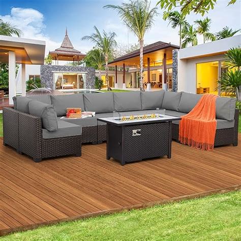 Amazon Valita Piece Patio Rattan Furniture Set With Gas Fire Pit