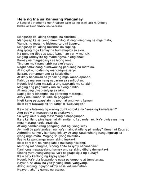 Gawain 1 Ilahad Mo Panutobalikan Ang Tulang Hele Ng Ina Sa Kaniyang