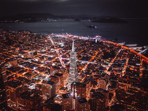 wallpaper night city, aerial view, buildings, architecture, lights ...