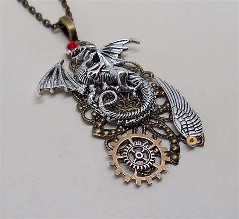 Steampunk Jewelry Steampunk Dragon Steampunk Pendant Necklace