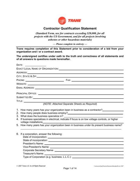 Contractor Qualification Statement City Of Ridgecrest