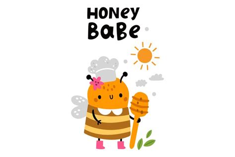 Honey baby card with cute bee cooking. Funny poster template