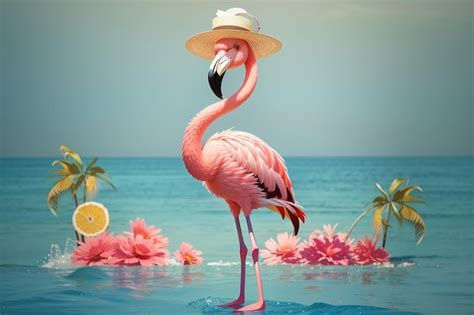 Premium Photo A Cheerful Flamingo Wearing Sunglasses Stands On One