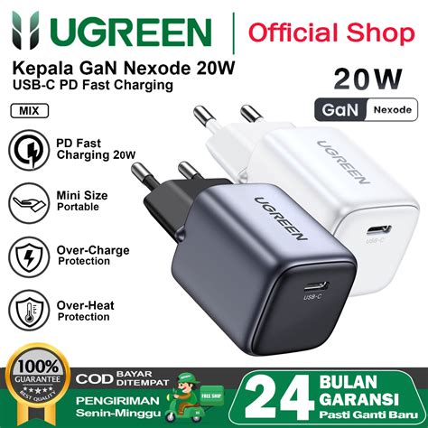 Jual UGREEN Kepala Charger Type C GAN Fast Charging 20w 90664 15324