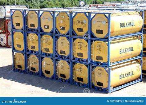 Tank Containers Stored At The Port Of Hamburg Editorial Stock Photo