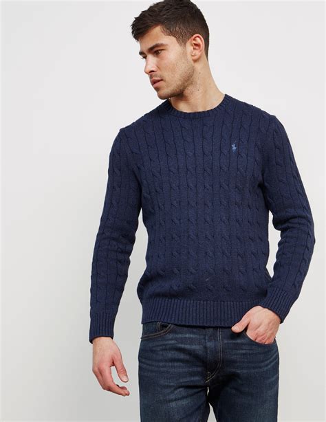 Polo Ralph Lauren Mens Cable Knit Jumper Navy Blue For Men Lyst