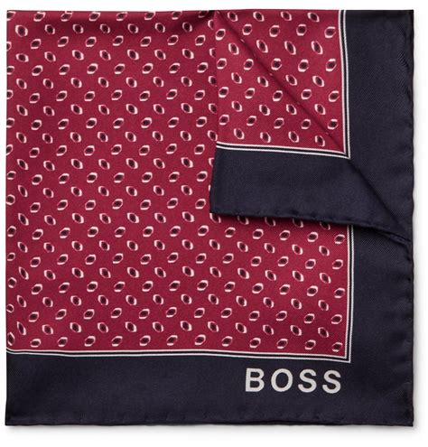 Hugo Boss Printed Silk Twill Pocket Square Red Hugo Boss