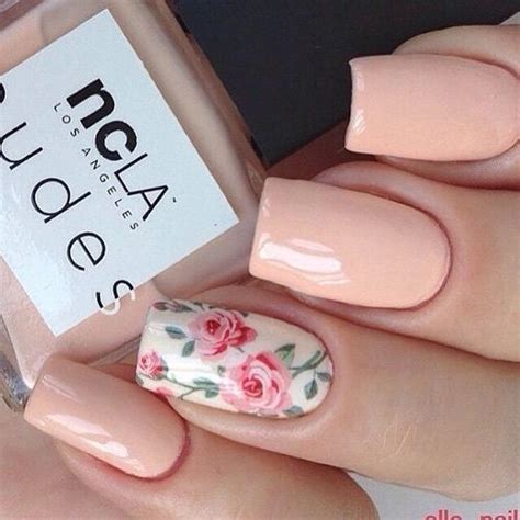 Nude Nails With Flowers Nails Neutral Nail Designs Flower Nails