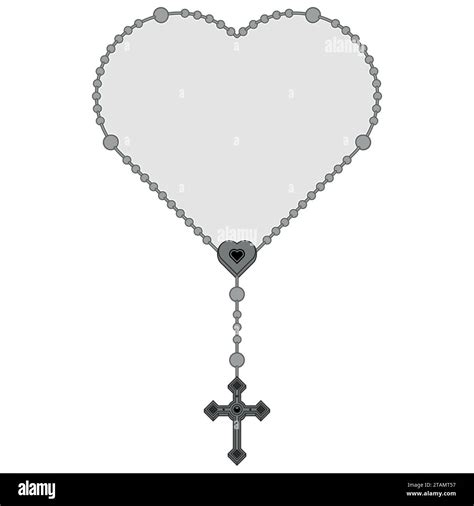 Vector Design Of Heart Shaped Rosary Rosary With Christian Cross