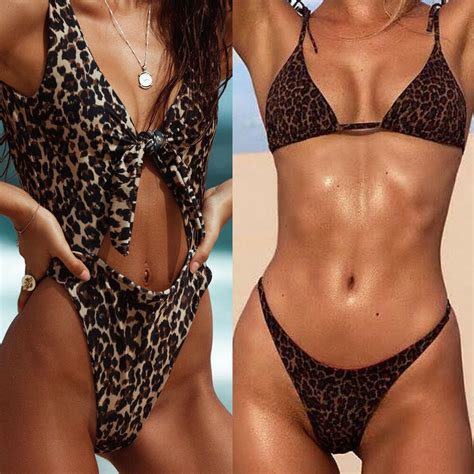 Bikini brasileño con estampado de leopardo para mujer bañador Sexy con