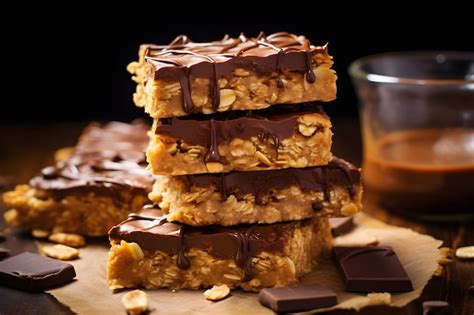 Une Pile De Barres Croquantes Au Chocolat Au Beurre D Arachide Photo