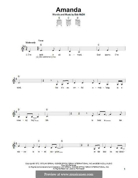 Amanda Waylon Jennings By B Mcdill Sheet Music On Musicaneo