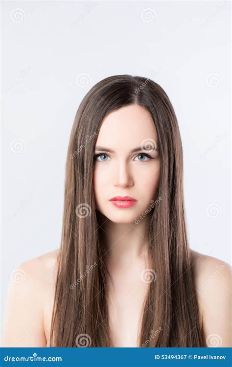 Brunette With Long Straight Hair Stock Image Image Of Isolated Female