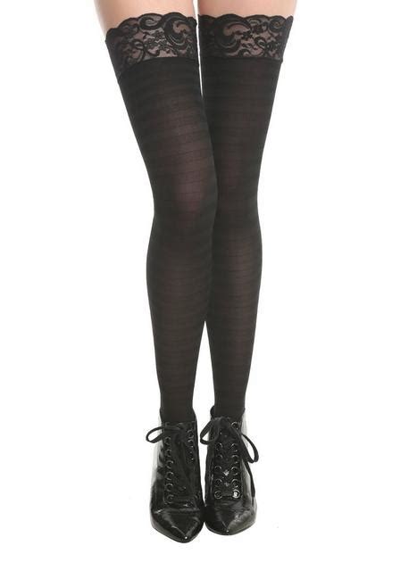 Black Lace Cuff Shadow Stripe Thigh Highs Hot Topic