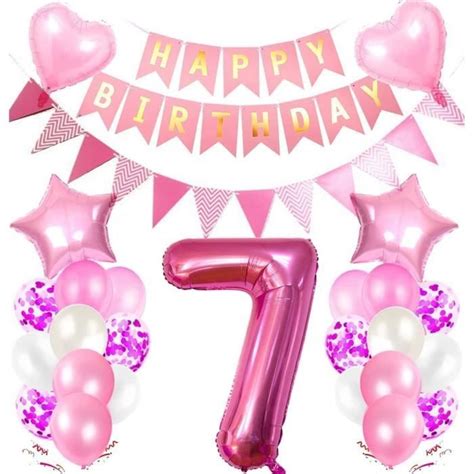 Decoration Anniversaire 7 Ans Fille Rose Ballons Anniversaire Fille