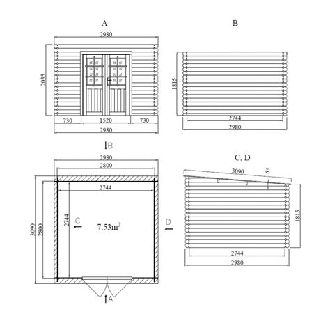 Abri de jardin 9m² en madriers de 28mm toit plat Eden