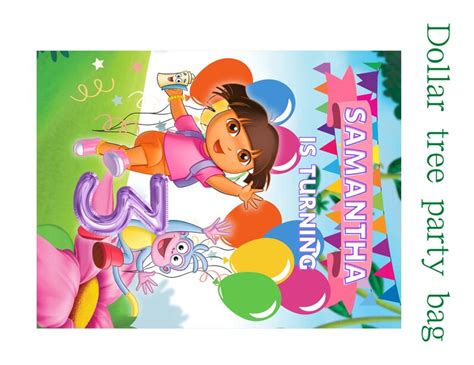 Dora The Explorer Party Favor Bundle Canva Editable Template Dora The Explorer Mockup Bundle