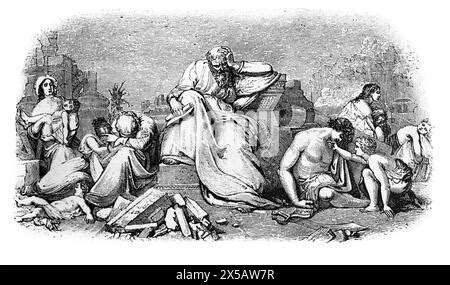 Wood Engraving Of The Weeping Prophet Jeremiah Drawn From The