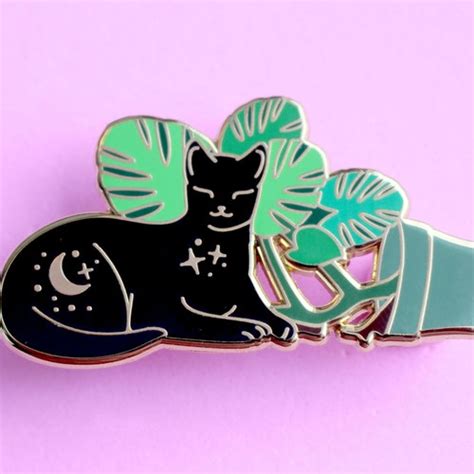 Monstera Leaf Pin Cat Enamel Pin Monstera Plant Backpack Cute Etsy